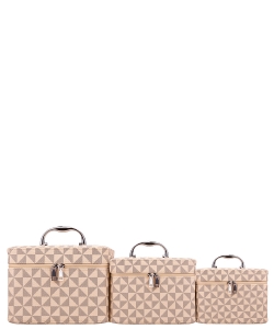 3in1 Monogram Print Cosmetic Case 007-8635PP TAUPE